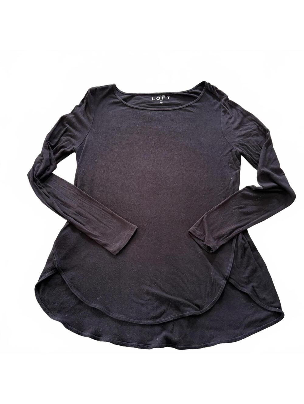 LOFT SZ XS Brown Long Sleeve High/Low Rayon/Spandex Lightweight Tee Preppy
